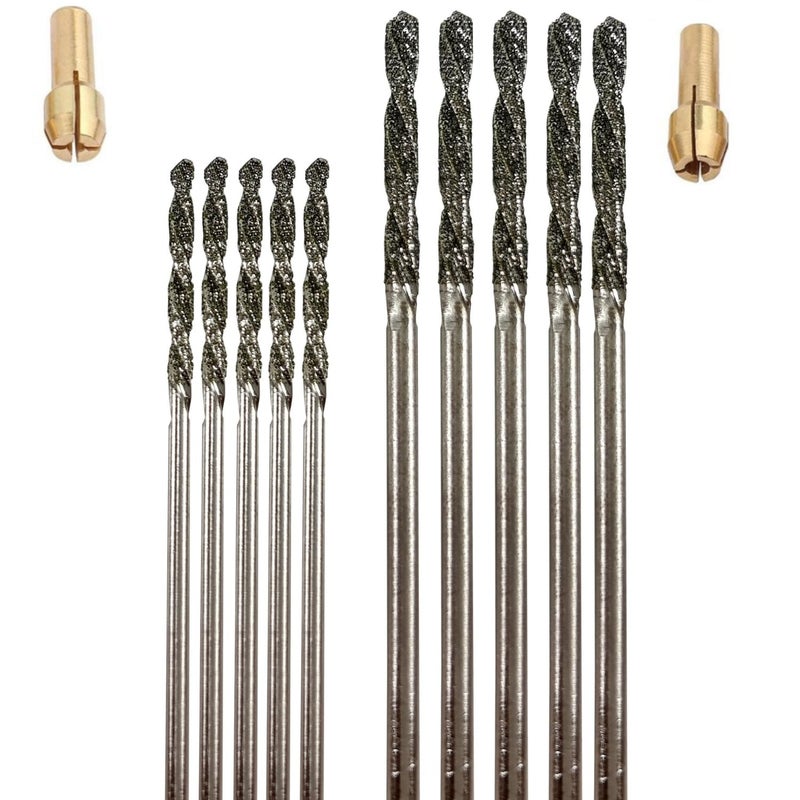 Drilax 10PC Diamond Drill Bit Set | 1.5mm & 2mm (5 Each) for Jewelry Making, Sea Glass, Stone, Shells | Compatible with Dremel Rotary Tool, Precision Drilling Kit with Collets - Image 1